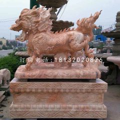 晚霞紅麒麟，古代神獸石雕，門(mén)口麒麟石雕