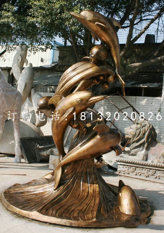 海豚銅雕，嬉戲銅雕
