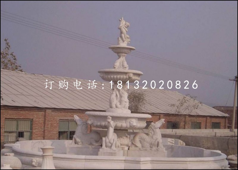 三層噴泉石雕，漢白玉歐式噴泉