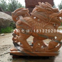 古代神獸石雕，晚霞紅麒麟雕塑