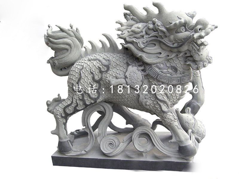 吉祥神獸石雕，青石麒麟
