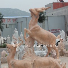 招財(cái)羊石雕，晚霞紅三陽開泰石雕