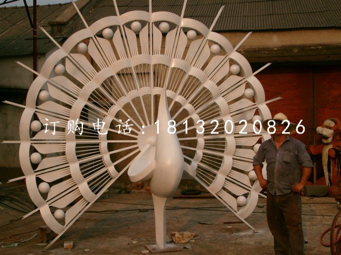 不銹鋼孔雀開屏雕塑，不銹鋼抽象動物雕塑