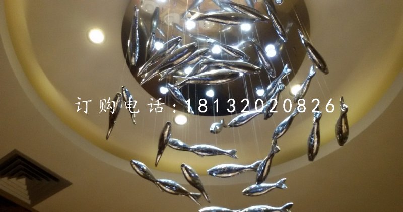 不銹鋼魚群雕塑，酒店大廳不銹鋼雕塑