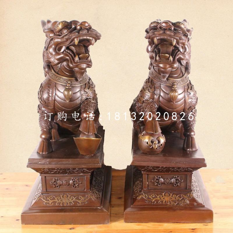 踩球麒麟銅雕，古代神獸銅雕 (3)