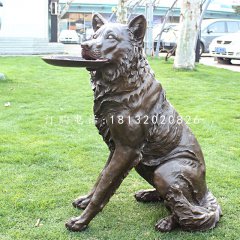 接飛盤的狗銅雕，公園小品銅雕