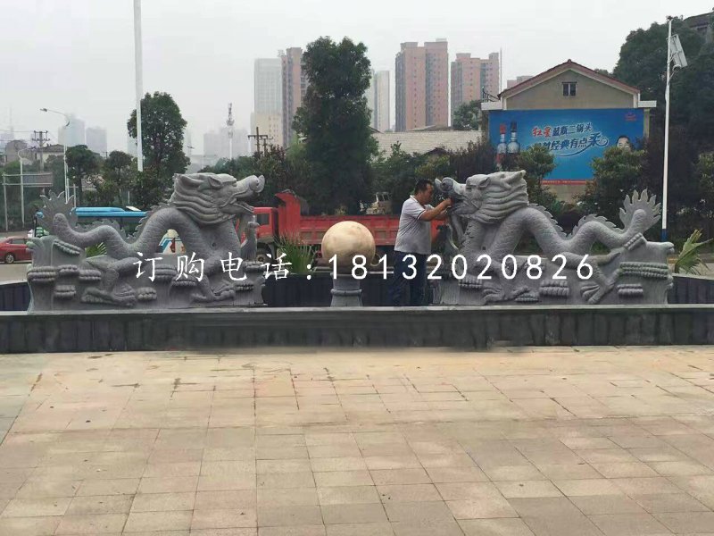 雙龍戲珠噴泉石雕，廣場噴泉雕塑