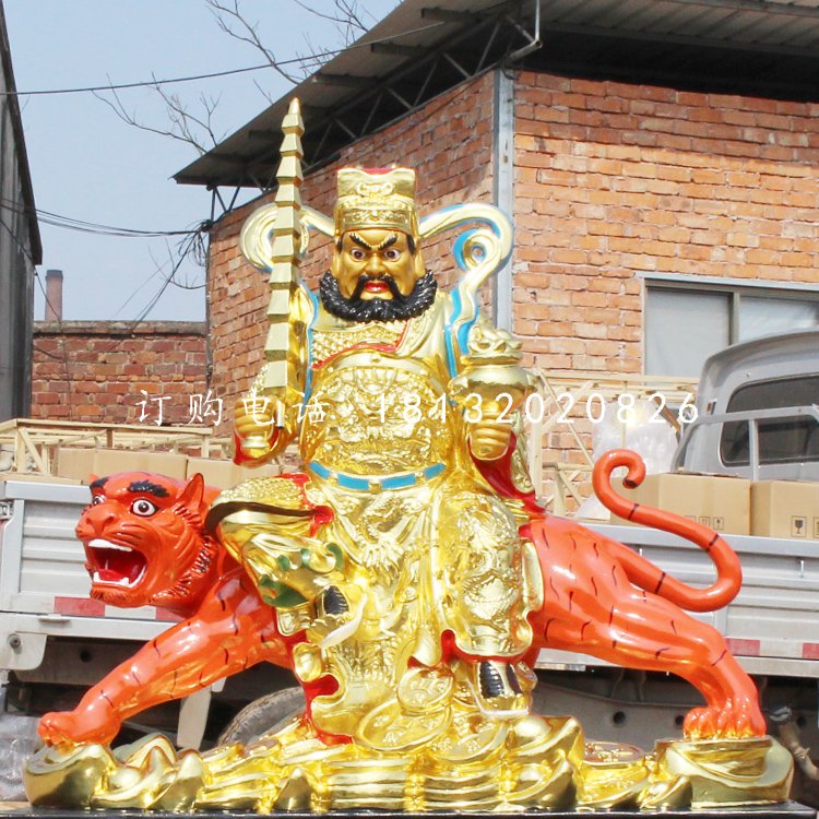 騎虎財(cái)神雕塑，玻璃鋼趙公明雕塑