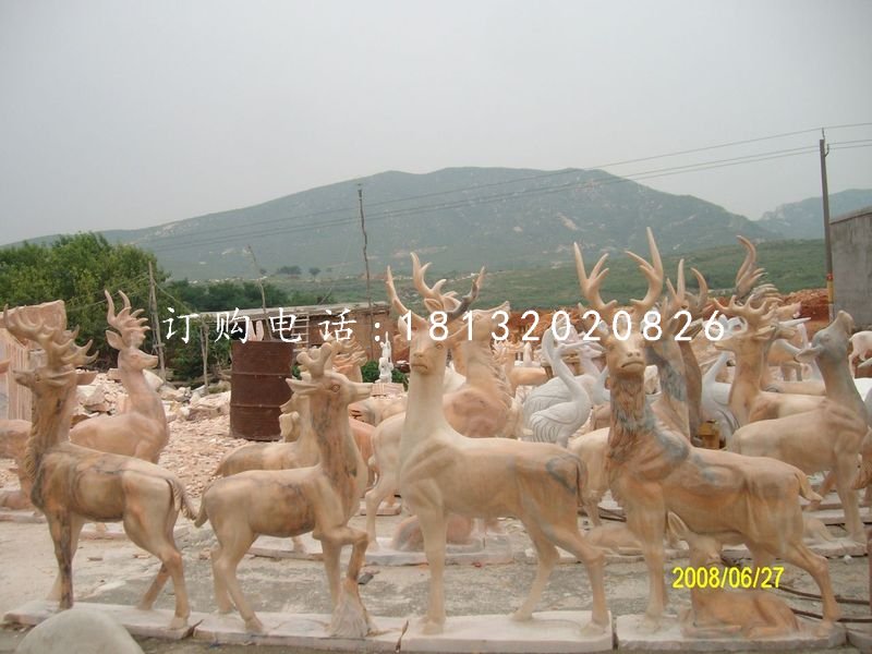 小鹿石雕，晚霞紅動物雕塑.jpg