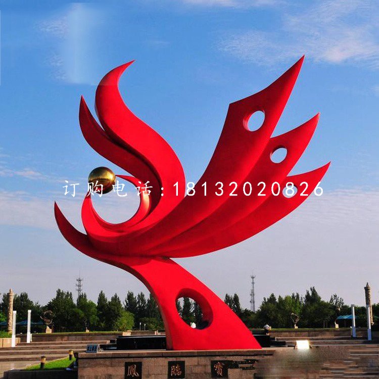 不銹鋼鳳舞九天雕塑，抽象鳳凰雕塑