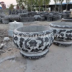 圓形水缸石雕，青石水缸