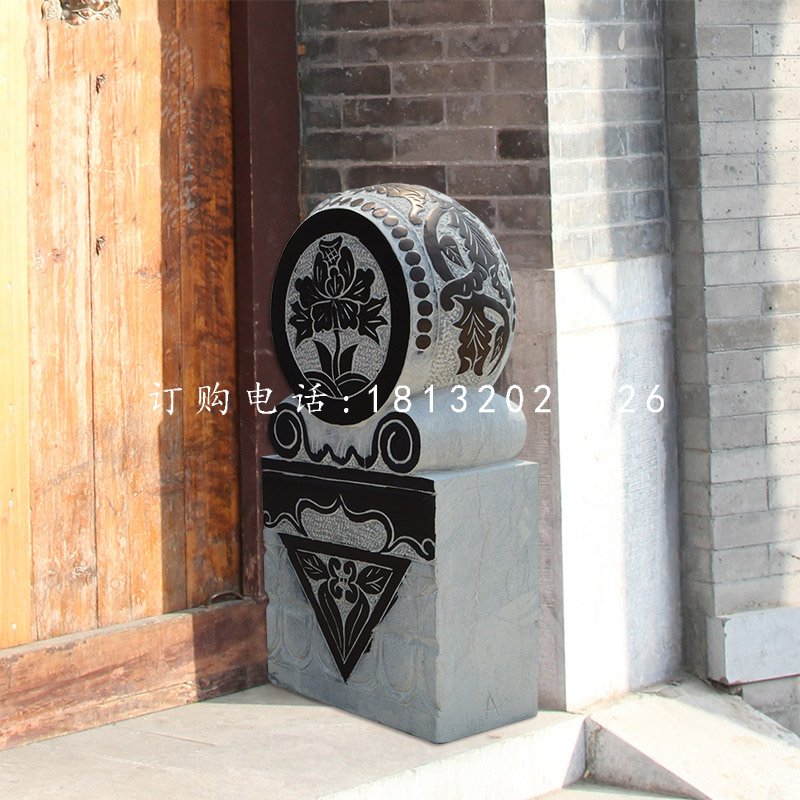 門墩石雕，青石抱鼓石
