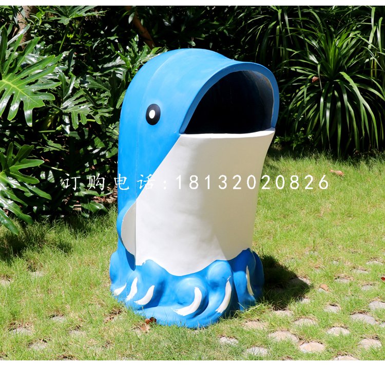 海豚造型垃圾桶雕塑，玻璃鋼卡通垃圾桶