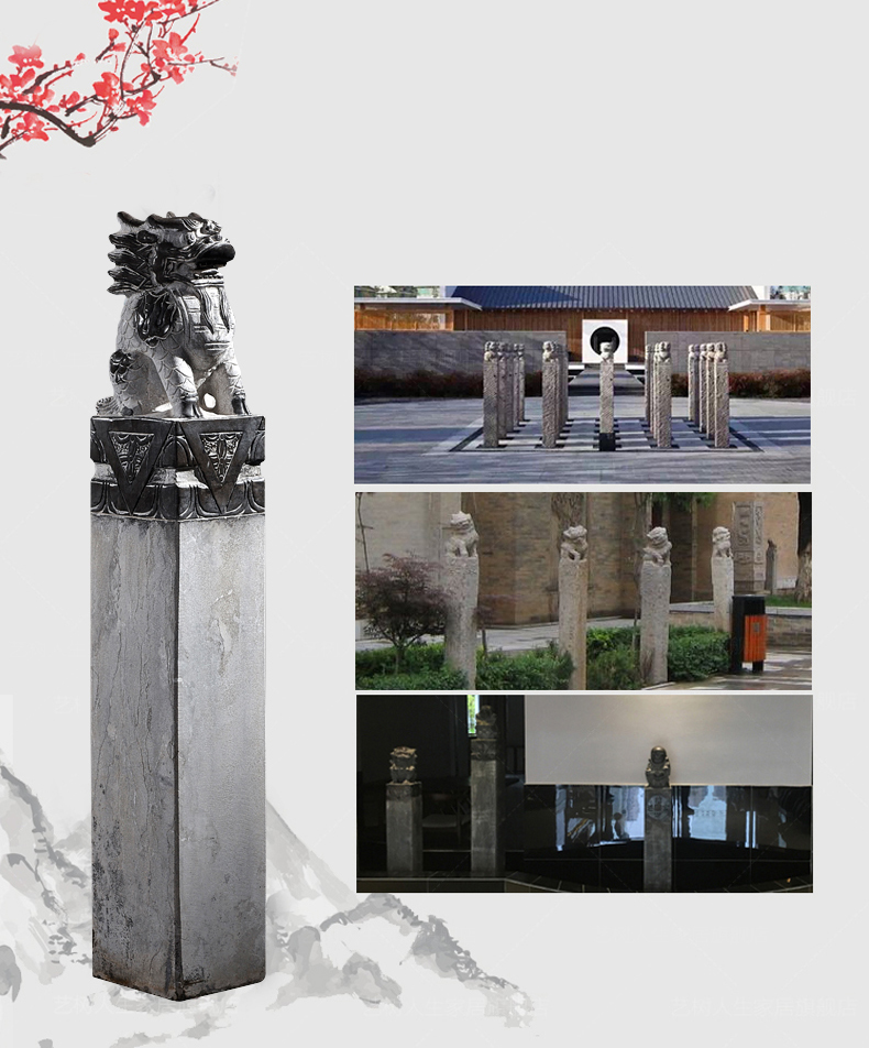 仿古拴馬樁，寺廟景觀石雕
