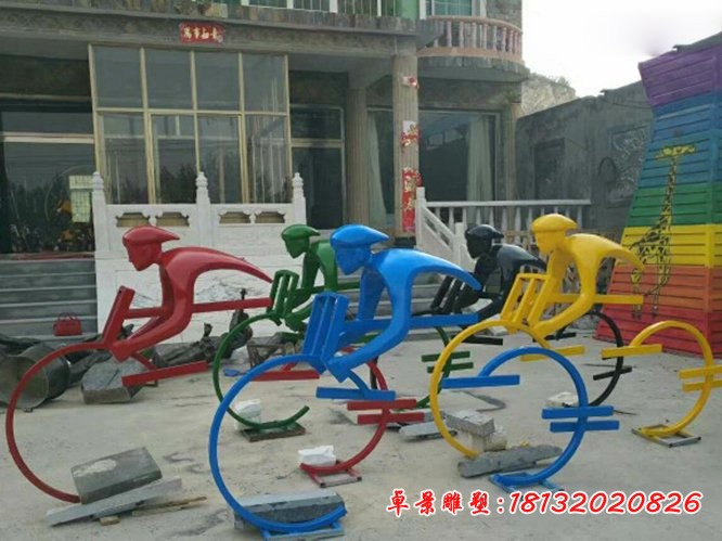 不銹鋼抽象騎單車的人物雕塑，公園景觀擺件