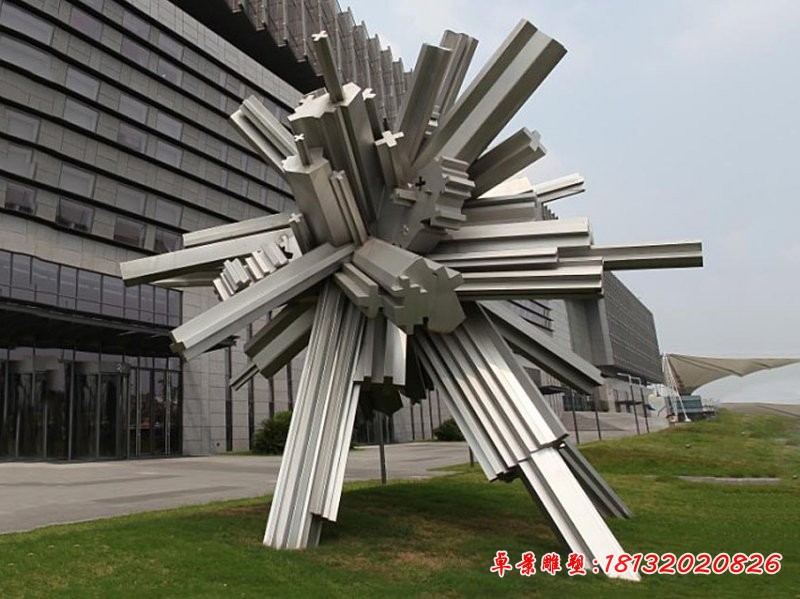 創(chuàng)意抽象條形公園景觀雕塑，不銹鋼雕塑 (2)