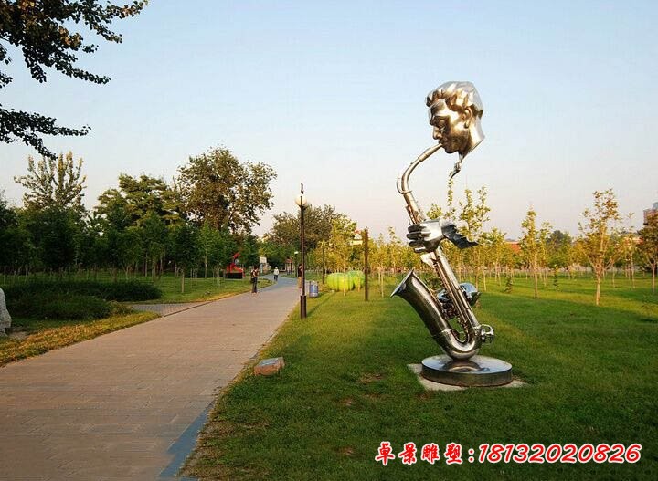 抽象人物吹薩克斯雕塑 不銹鋼抽象人物雕塑 公園景觀(guān)雕塑[1][1]