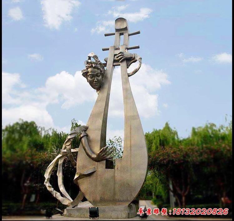 大型抽象創(chuàng)意女人彈琵琶廣場景觀雕塑，人物銅雕塑[1][1]