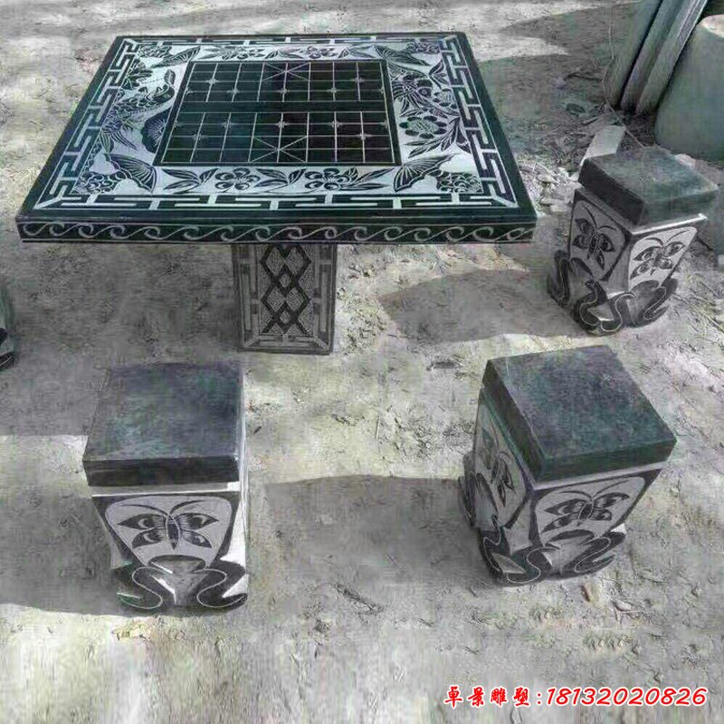 可下棋的桌子石雕，青石方桌方凳