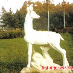 母子鹿石雕，漢白玉動物雕塑