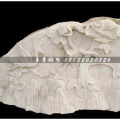 仙鶴石浮雕，漢白玉石浮雕