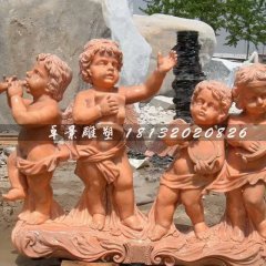 晚霞紅小天使石雕，西方小孩石雕