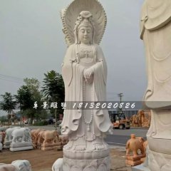 三面觀音石雕，晚霞紅送子觀音雕塑