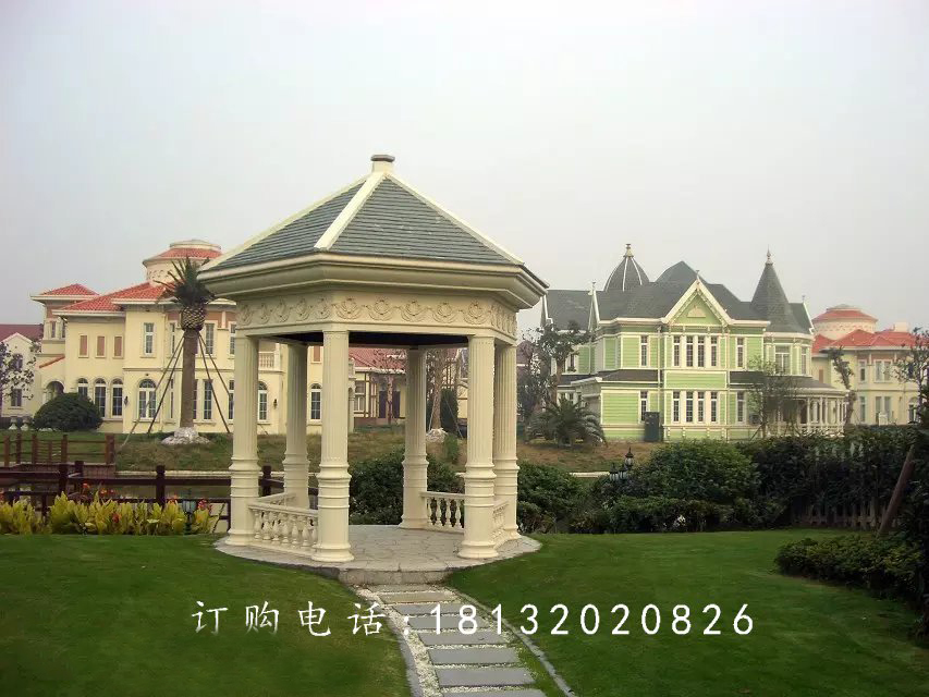 石雕涼亭，尖頂涼亭雕塑