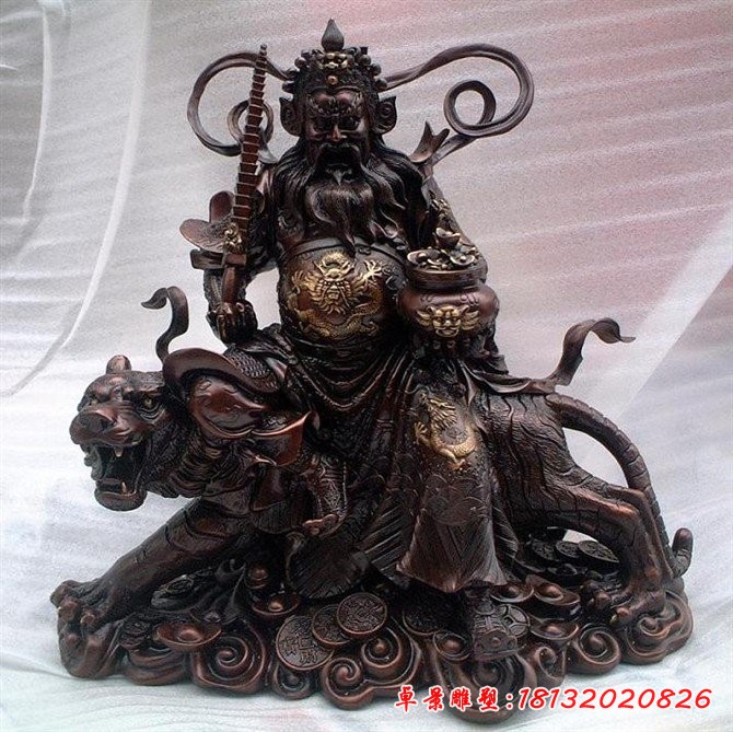 銅財(cái)神雕塑，財(cái)神騎虎銅雕