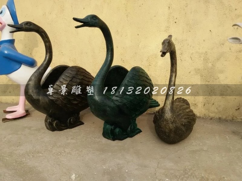 玻璃鋼天鵝雕塑，仿銅天鵝雕塑