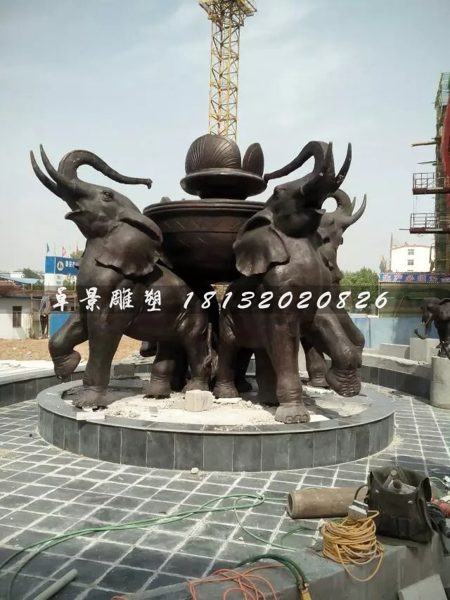 大象銅雕，公園大象噴泉雕塑
