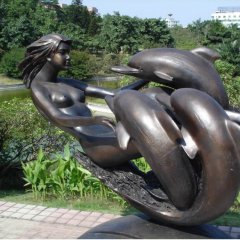 公園景觀銅雕，美女與海豚銅雕