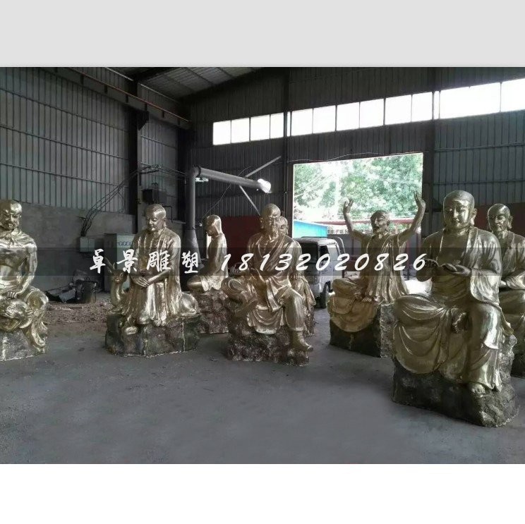 玻璃鋼十八羅漢雕塑，仿銅玻璃鋼雕塑