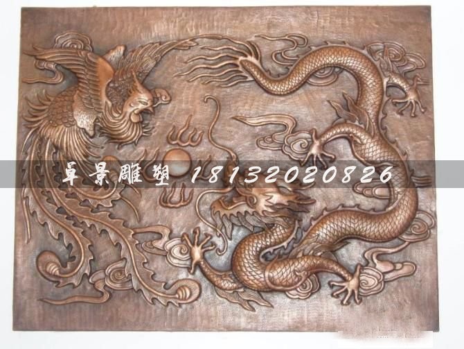雙龍戲珠銅浮雕，紫銅浮雕