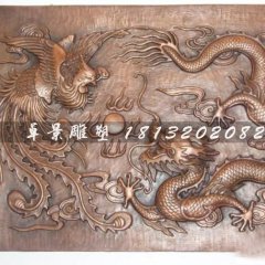 雙龍戲珠銅浮雕，紫銅浮雕