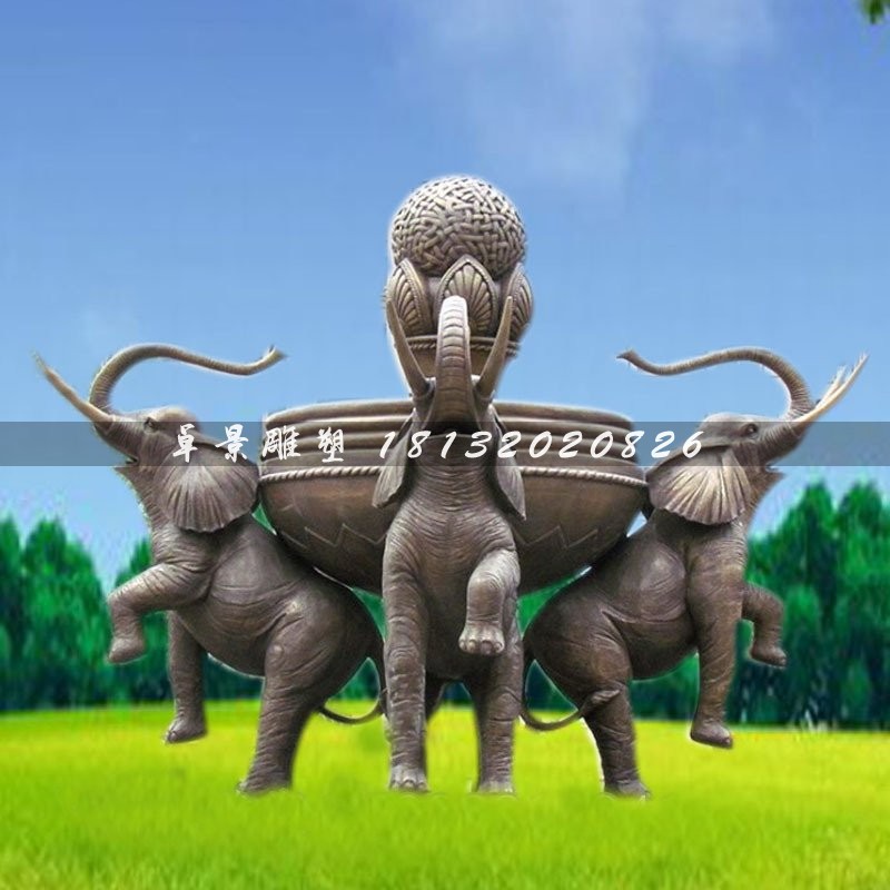 大象噴泉銅雕，公園動(dòng)物噴泉銅雕