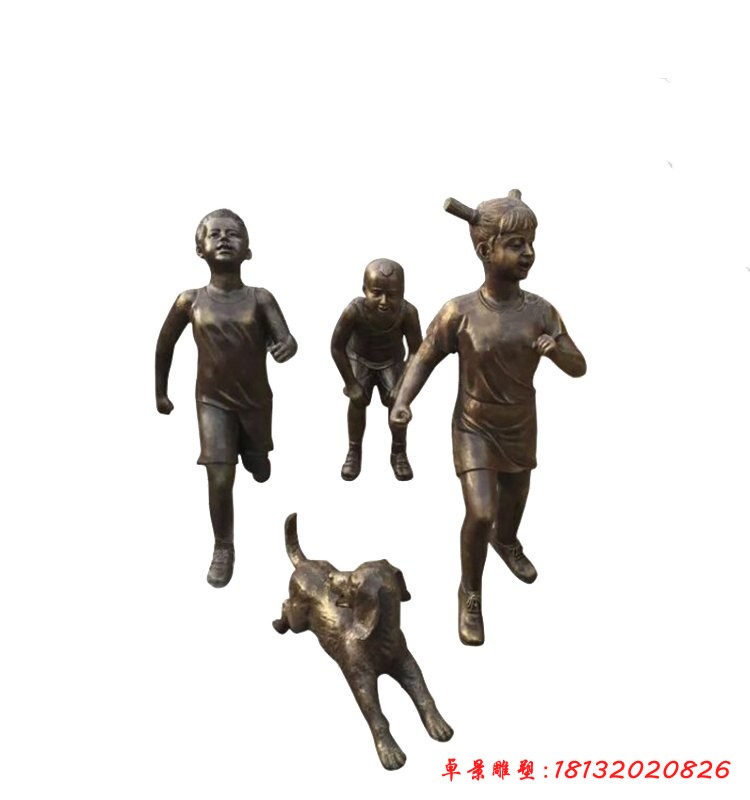 小孩玩耍銅雕，公園小品銅雕