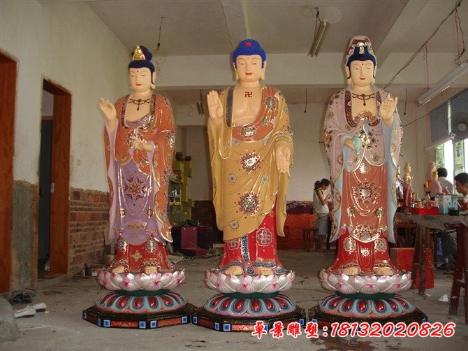玻璃鋼西方三圣雕塑，彩繪佛像雕塑