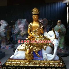 玻璃鋼普賢菩薩雕塑，玻璃鋼貼金雕塑