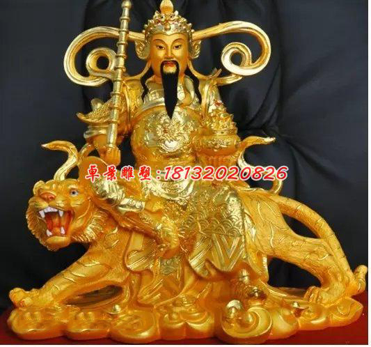 玻璃鋼騎虎財(cái)神，玻璃鋼貼金神仙雕塑