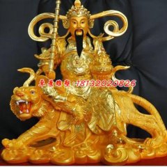 玻璃鋼騎虎財(cái)神，玻璃鋼貼金神仙雕塑