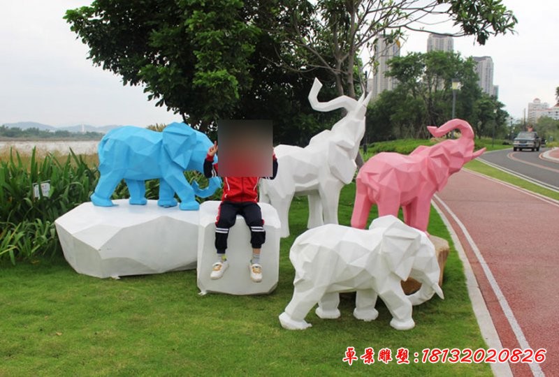 玻璃鋼粉紅小象雕塑,玻璃鋼抽象動(dòng)物雕塑