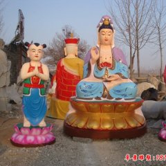 觀音菩薩與善財(cái)童子雕塑，玻璃鋼佛像雕塑