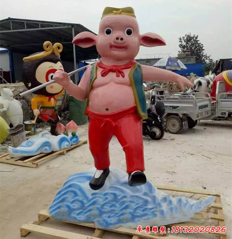 卡通豬八戒雕塑，玻璃鋼卡通動物雕塑