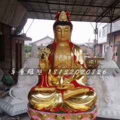 坐式觀音雕塑，玻璃鋼貼金彩繪觀音