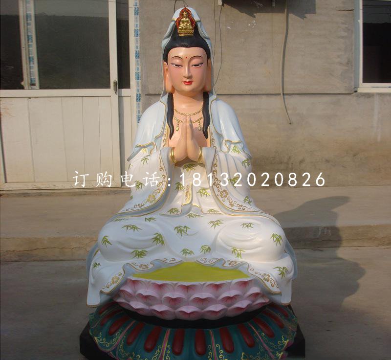 坐式觀音菩薩雕塑，玻璃鋼彩繪佛像雕塑