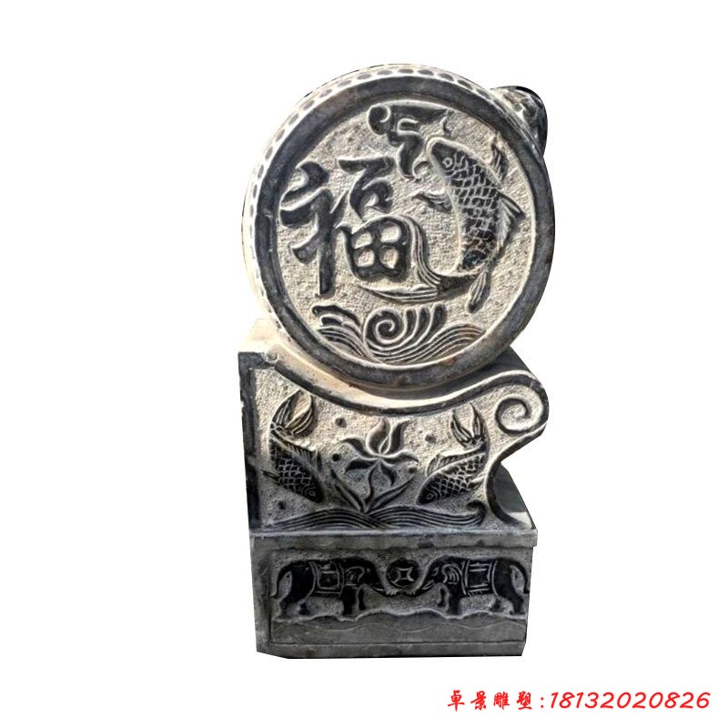 青石仿古福魚(yú)浮雕門墩
