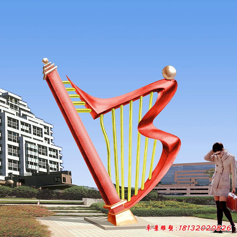 不銹鋼豎琴雕塑，廣場豎琴不銹鋼雕塑 (2)