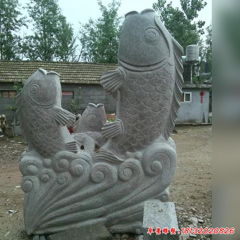 石雕魚，公園噴泉魚動物雕塑 (3)