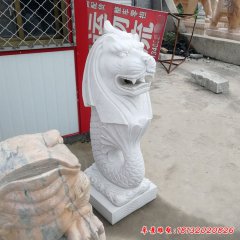 公園漢白玉噴水魚(yú)尾獅石雕